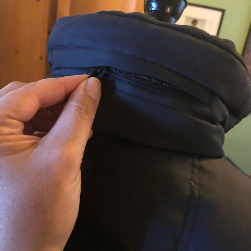 Athleta Down Puffer Parka Jacket dual zipper Coat with hood & embroidered detail - Picture 9 of 12